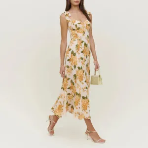 Tie Shoulder Printed Midi Dress