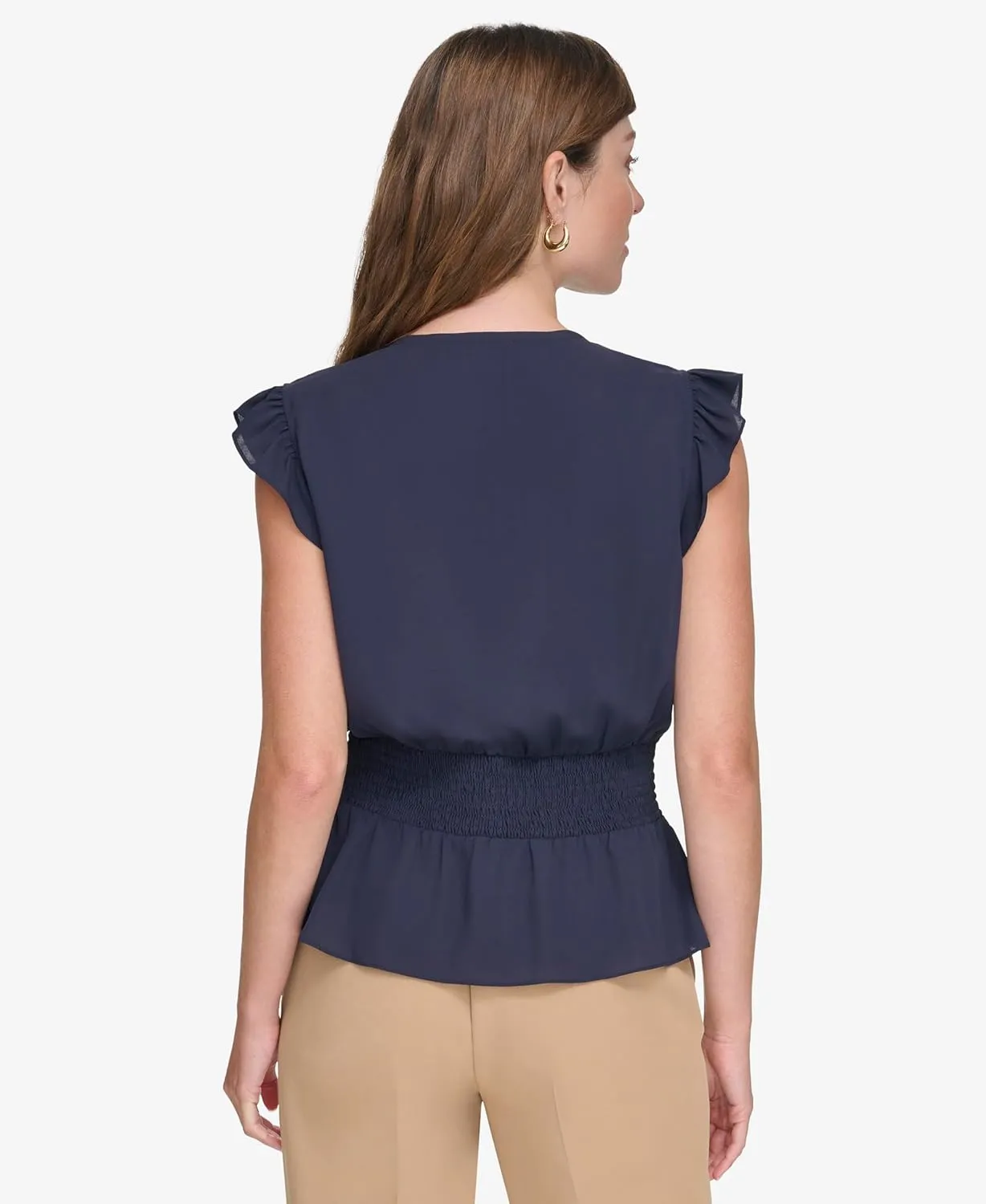 Tommy Hilfiger womens Cap Sleeve Smocked Peplum Blouse