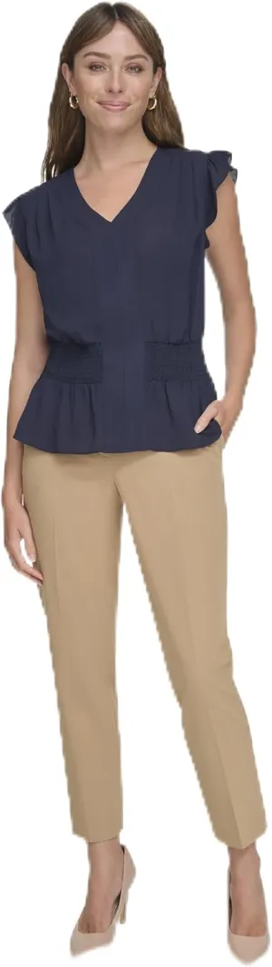 Tommy Hilfiger womens Cap Sleeve Smocked Peplum Blouse