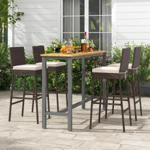 Toolsempire Outdoor Wicker Barstools, Patio Rattan Barstool Set of 4 with Cushion, Footrest & Heavy-Duty Metal Frame, Outdoor Bar Height Chair for Backyard & Balcony