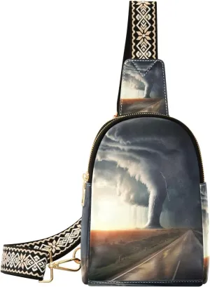 Tornado Highway Storms Small Sling Bag for Women Pu Leather Crossbody Bag Casual Chest Bag with Adjustable Shoulder for Travel Shopping