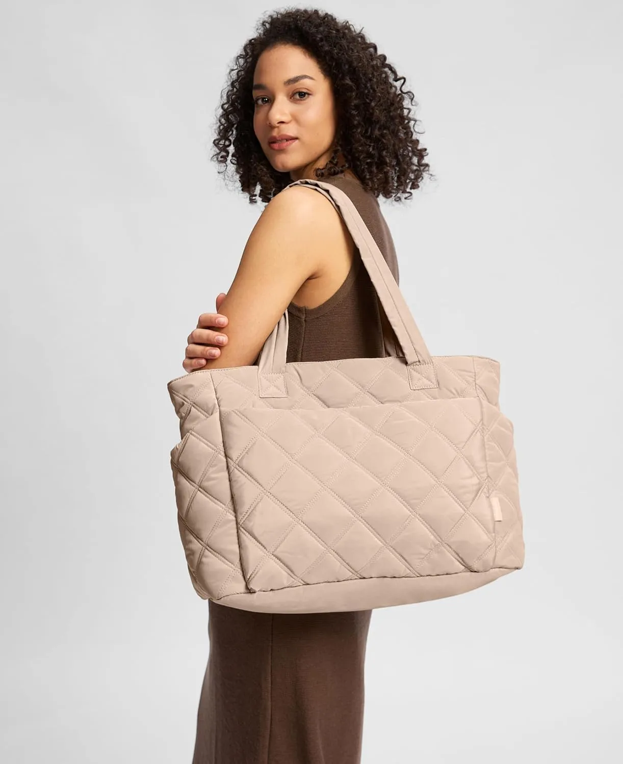 Tote Bag for Women, Lightweight Puffer Tote Work Bags with Compartments for Travel, Quilted Shoulder Bag with Zipper