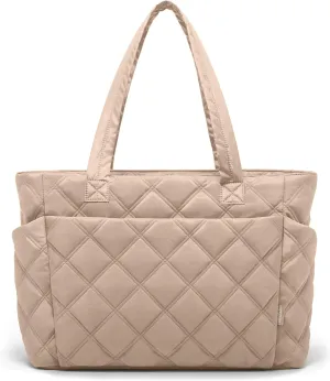 Tote Bag for Women, Lightweight Puffer Tote Work Bags with Compartments for Travel, Quilted Shoulder Bag with Zipper