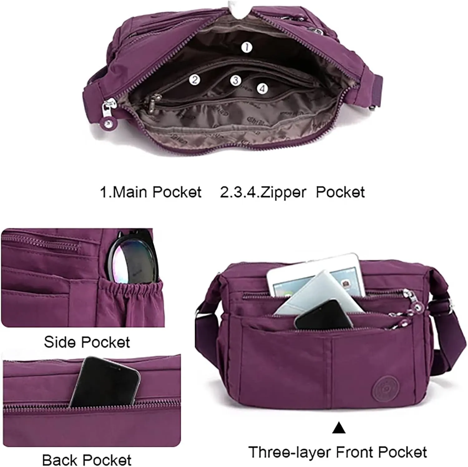 Tote Bag For Women Nylon Cloth Bag Shoulder Bag Lightweight Large Capacity Bag Pockets Casual Messenger Bag For Outdoor Y