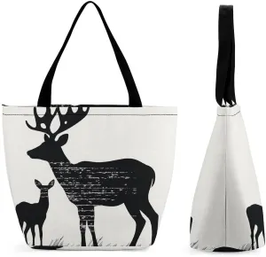 Tote Bags for Women Deer Versatile Shoulder Bag with Zipper Large Capacity Handbag Beach Bag Reusable Grocery Bag for Shopping Travel Commuting