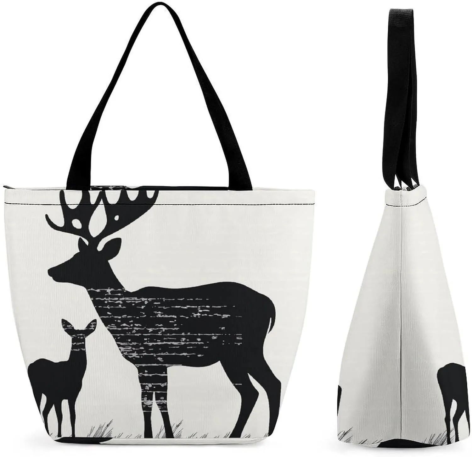 Tote Bags for Women Deer Versatile Shoulder Bag with Zipper Large Capacity Handbag Beach Bag Reusable Grocery Bag for Shopping Travel Commuting