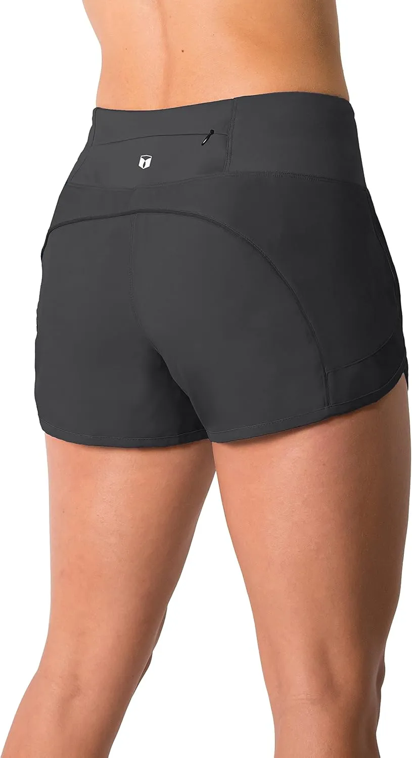 Tough Mode Womens 3" Lightweight Running WOD Volleyball Shorts Workout Mesh Liner Zip Pocket