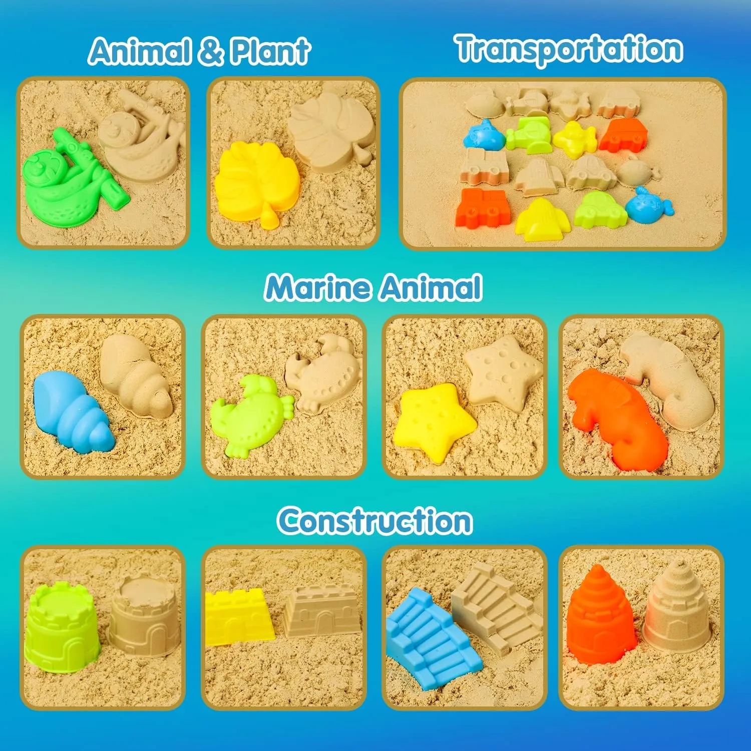 TOY Life 36 Pcs Beach Toys Sand Toys Toddlers with Castle Bucket Shovels & Sand Castle Building Kit Molds, Sandbox Toy Travel, Beach Party, Fishing, Summer Toy Activities