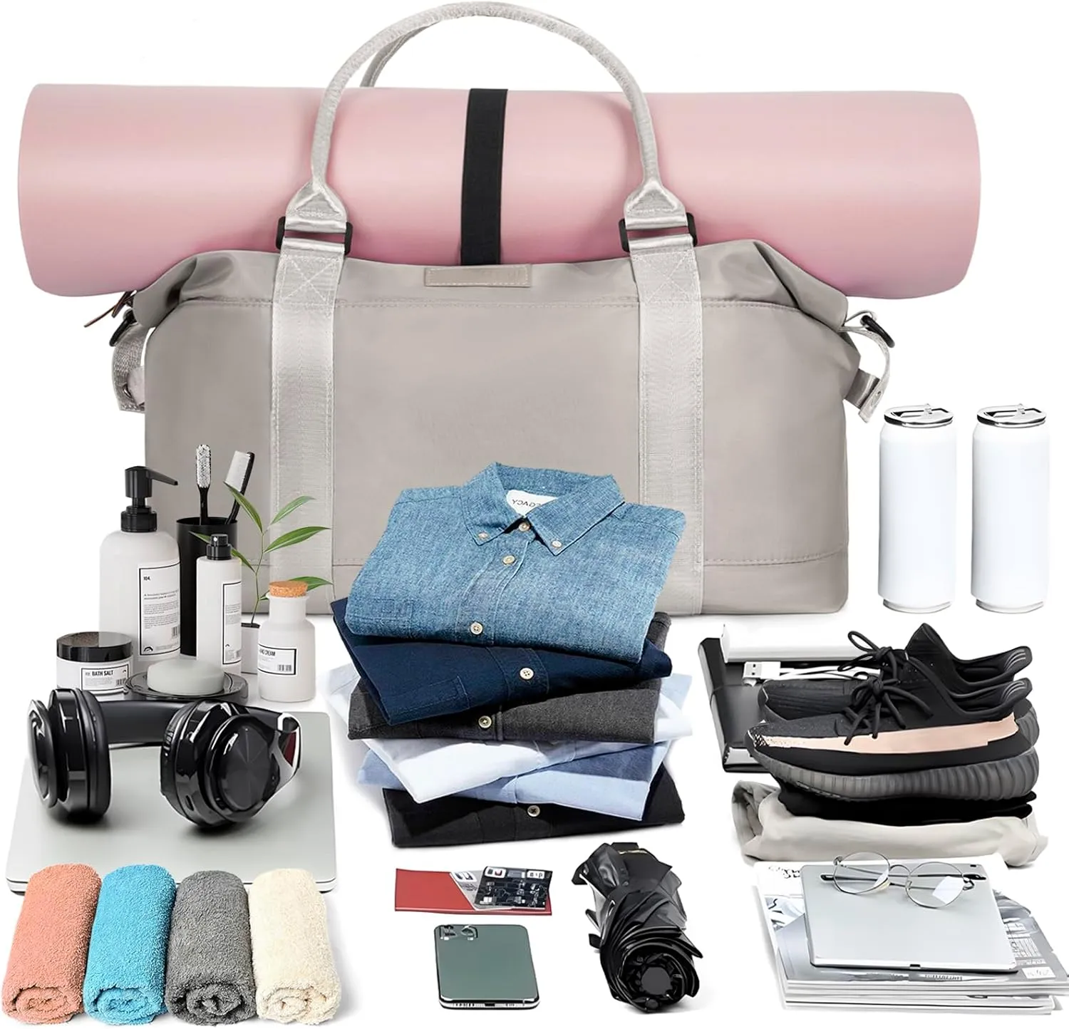 Travel Duffle, Waterproof Gym Weekender Overnight Tote Carry On with Luggage Sleeve, Dry Wet Pocket, Labor Delivery Hospital Bag