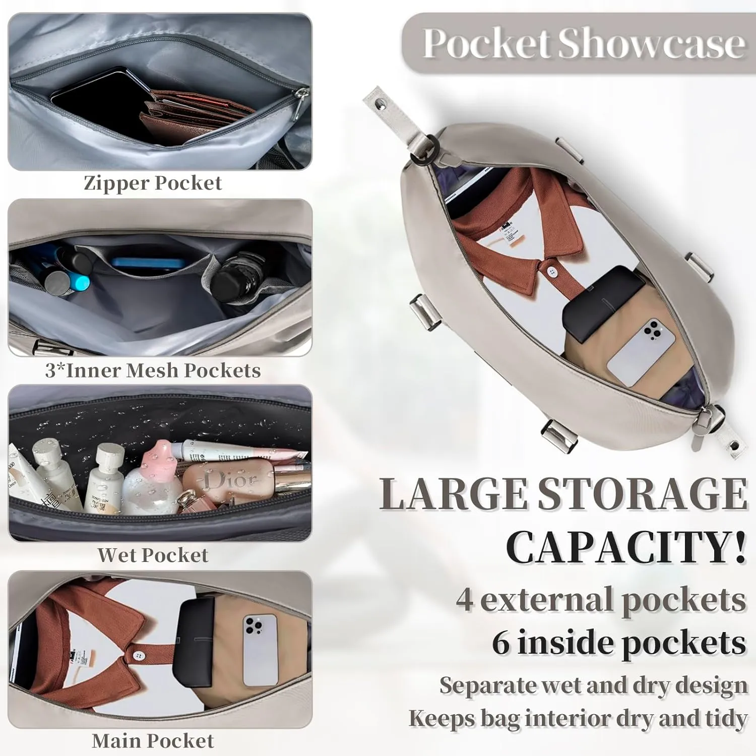 Travel Duffle, Waterproof Gym Weekender Overnight Tote Carry On with Luggage Sleeve, Dry Wet Pocket, Labor Delivery Hospital Bag
