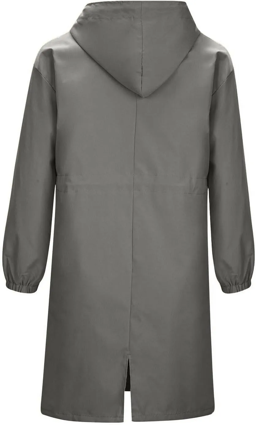Trench Coat for Women 2023 Long Sleeve Solid Color Button Down Hooded Jacket Windproof Lightweight Plus Size Warm Clothes