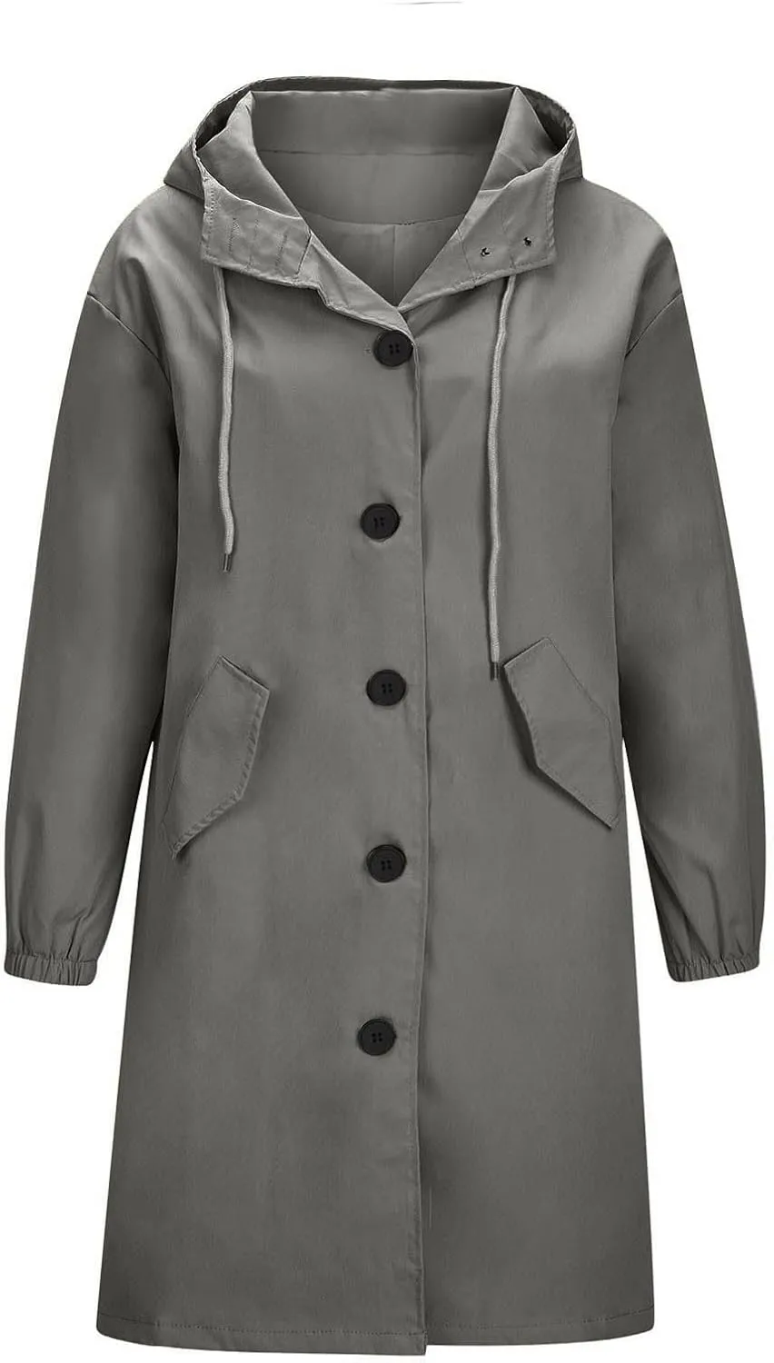 Trench Coat for Women 2023 Long Sleeve Solid Color Button Down Hooded Jacket Windproof Lightweight Plus Size Warm Clothes