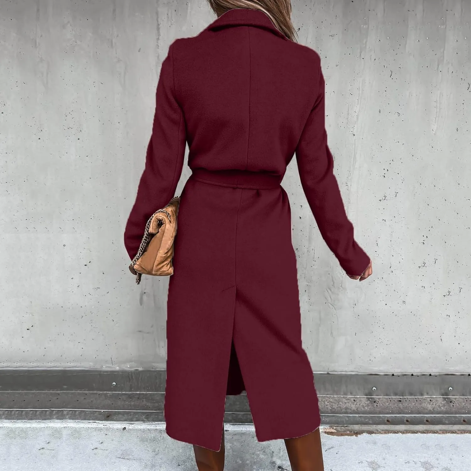 Trench Coat for Women 2023 Open Front Long Sleeve Solid Color Lapel Peacoat Jacket Loose Causal Belted Cardigan Tops