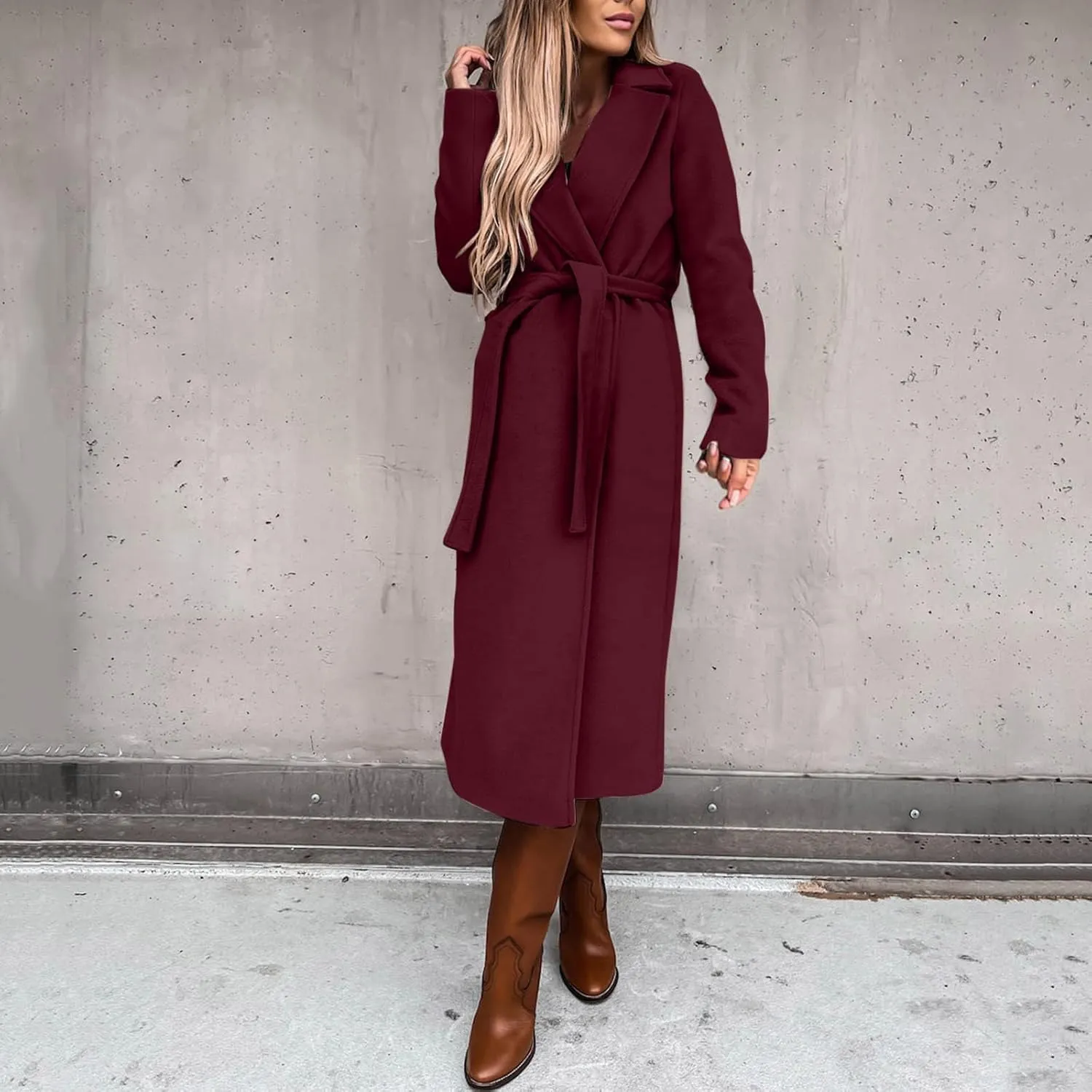 Trench Coat for Women 2023 Open Front Long Sleeve Solid Color Lapel Peacoat Jacket Loose Causal Belted Cardigan Tops