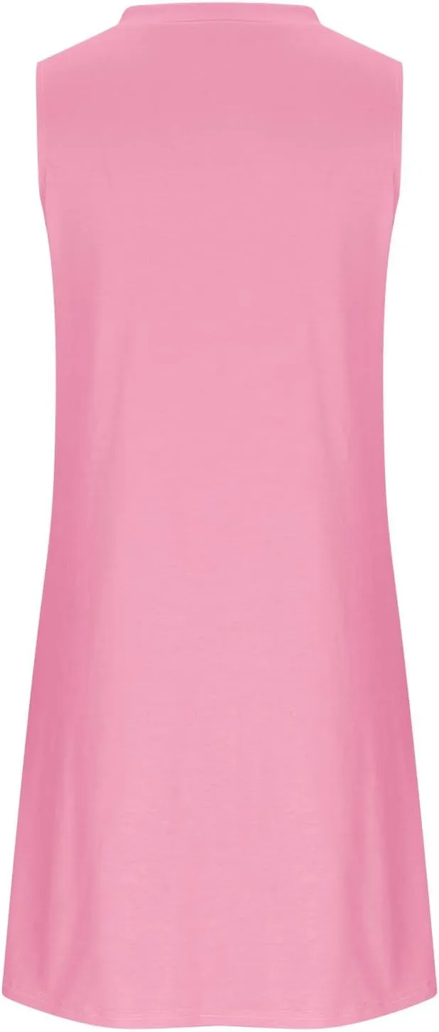 Trendy 2025 Spring Summer Dresses for Women Fashion Floral Printed Sleeveless Round Neck Pleat A-Line Beach Dress
