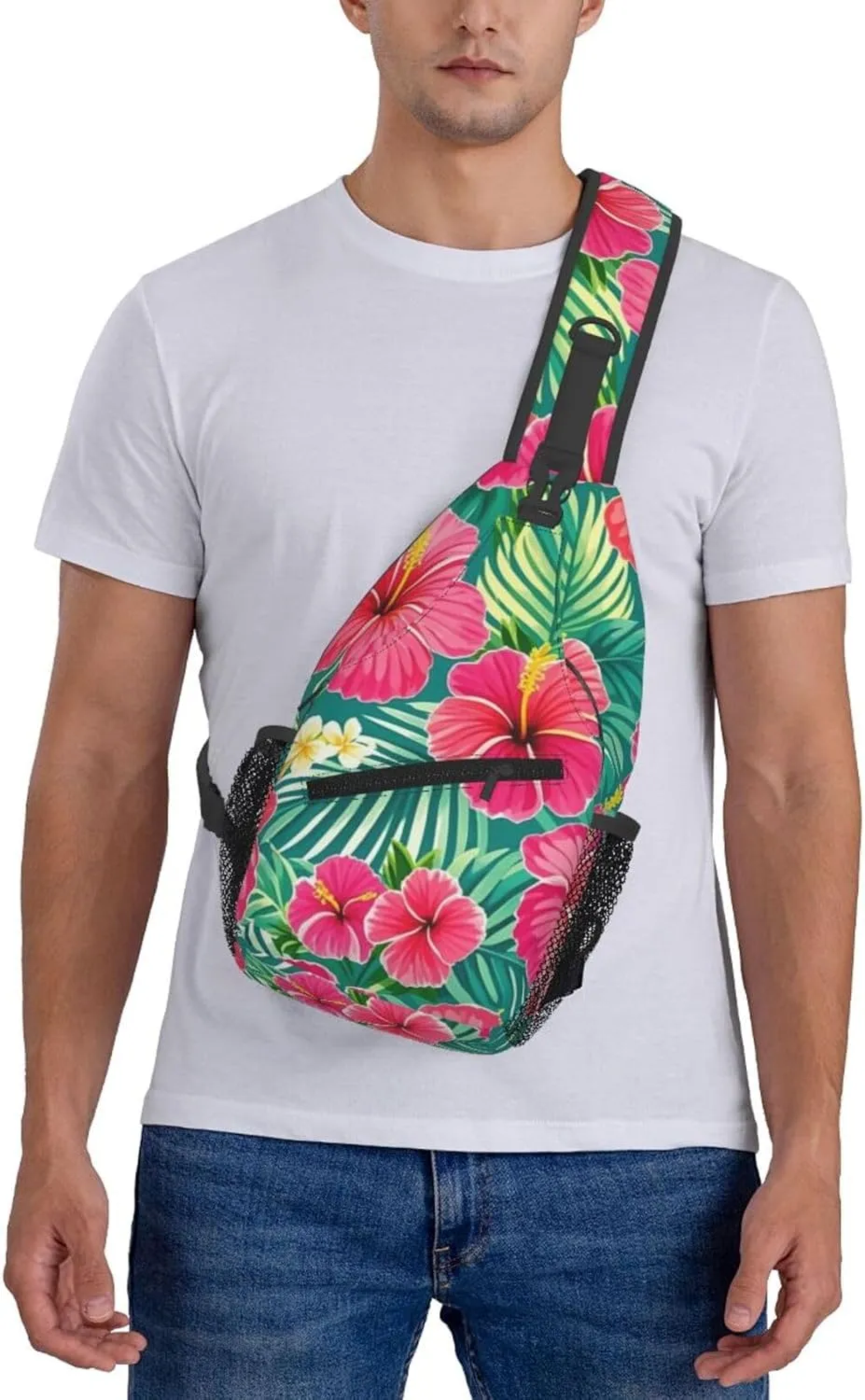 Tropical Colorful Parrots and Leaves Crossbody Bags Cross Chest Bag Adjustable Sling Backpack for Women Men