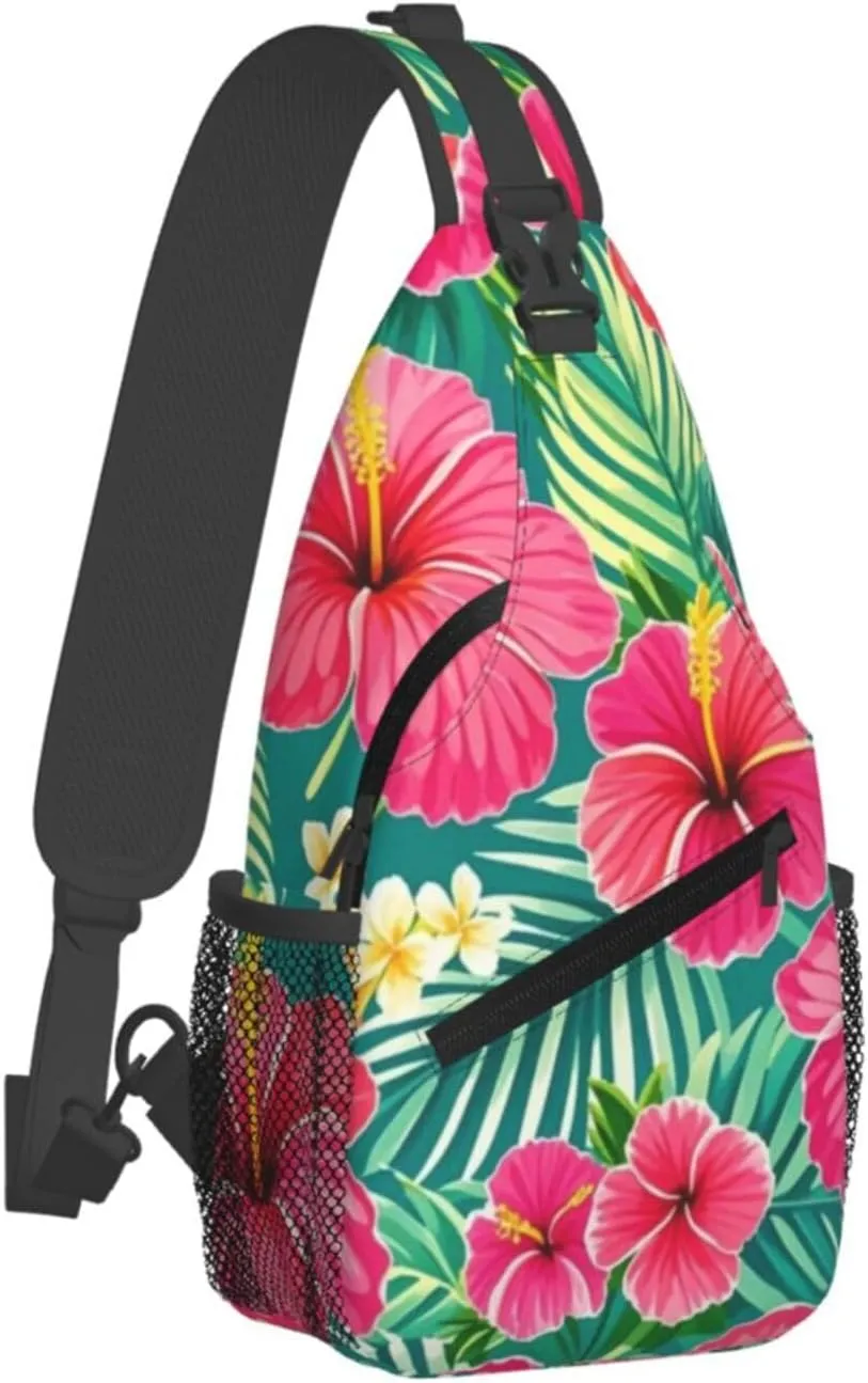 Tropical Colorful Parrots and Leaves Crossbody Bags Cross Chest Bag Adjustable Sling Backpack for Women Men