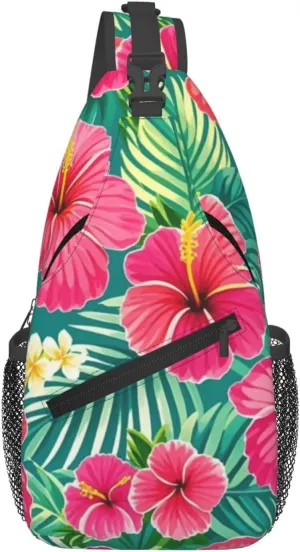 Tropical Colorful Parrots and Leaves Crossbody Bags Cross Chest Bag Adjustable Sling Backpack for Women Men
