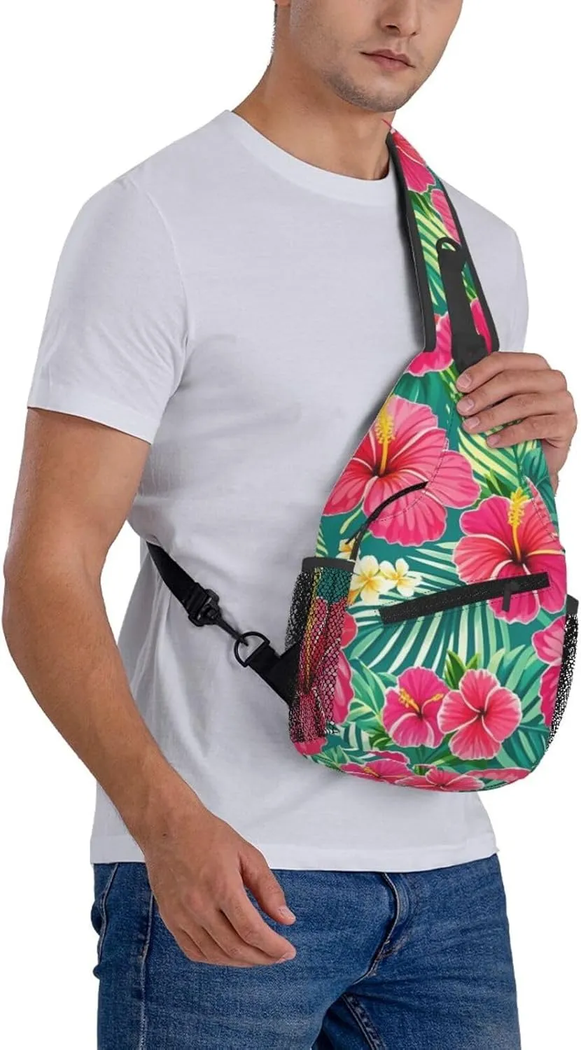 Tropical Colorful Parrots and Leaves Crossbody Bags Cross Chest Bag Adjustable Sling Backpack for Women Men