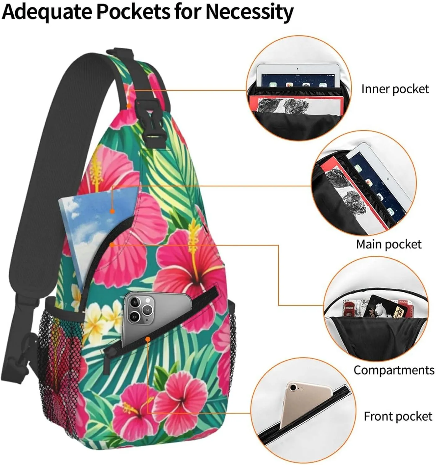 Tropical Colorful Parrots and Leaves Crossbody Bags Cross Chest Bag Adjustable Sling Backpack for Women Men
