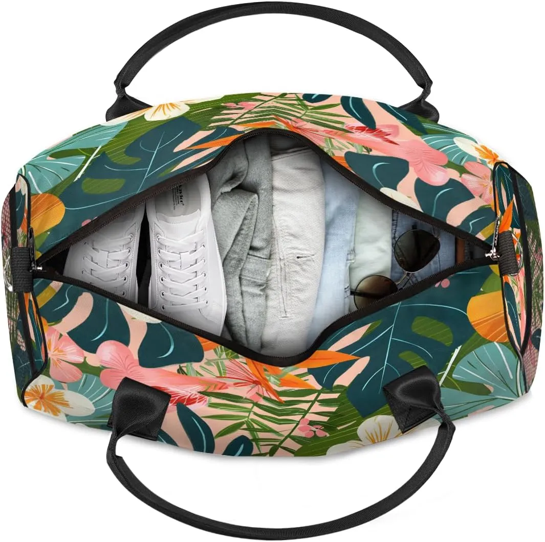 Tropical Jungle Flower Travel Duffle Bag for Women Men Foldable Waterproof Weekender Bag Carry on Tote for Overnight Sports Gym Tropical Botanical Palm Leaves