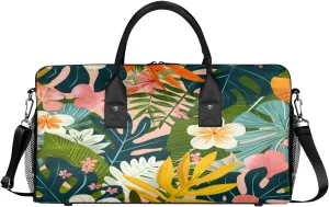 Tropical Jungle Flower Travel Duffle Bag for Women Men Foldable Waterproof Weekender Bag Carry on Tote for Overnight Sports Gym Tropical Botanical Palm Leaves