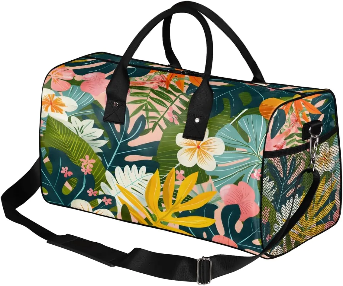 Tropical Jungle Flower Travel Duffle Bag for Women Men Foldable Waterproof Weekender Bag Carry on Tote for Overnight Sports Gym Tropical Botanical Palm Leaves