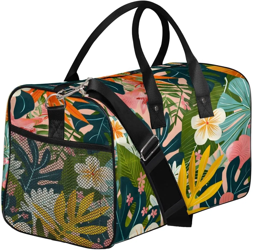 Tropical Jungle Flower Travel Duffle Bag for Women Men Foldable Waterproof Weekender Bag Carry on Tote for Overnight Sports Gym Tropical Botanical Palm Leaves