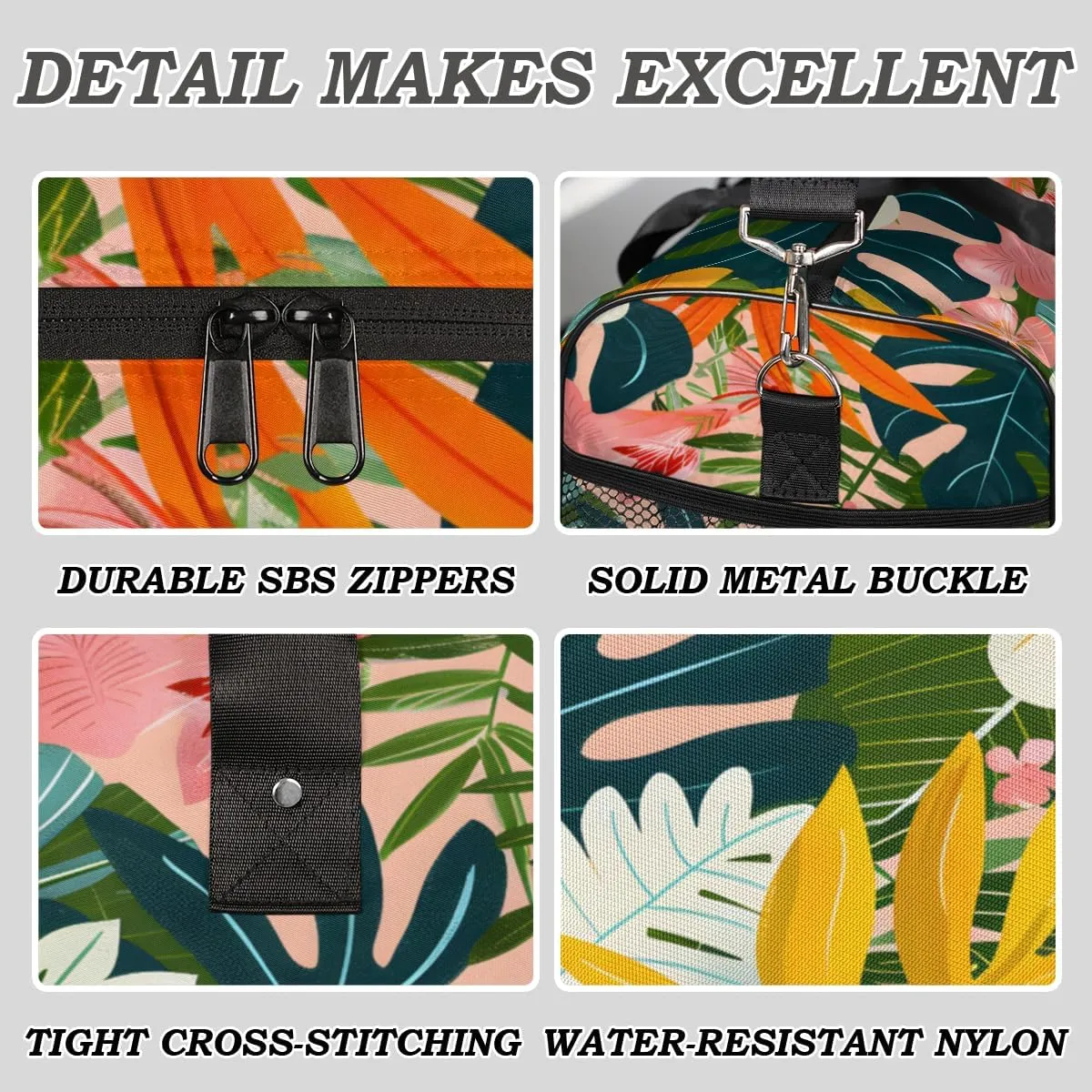 Tropical Jungle Flower Travel Duffle Bag for Women Men Foldable Waterproof Weekender Bag Carry on Tote for Overnight Sports Gym Tropical Botanical Palm Leaves