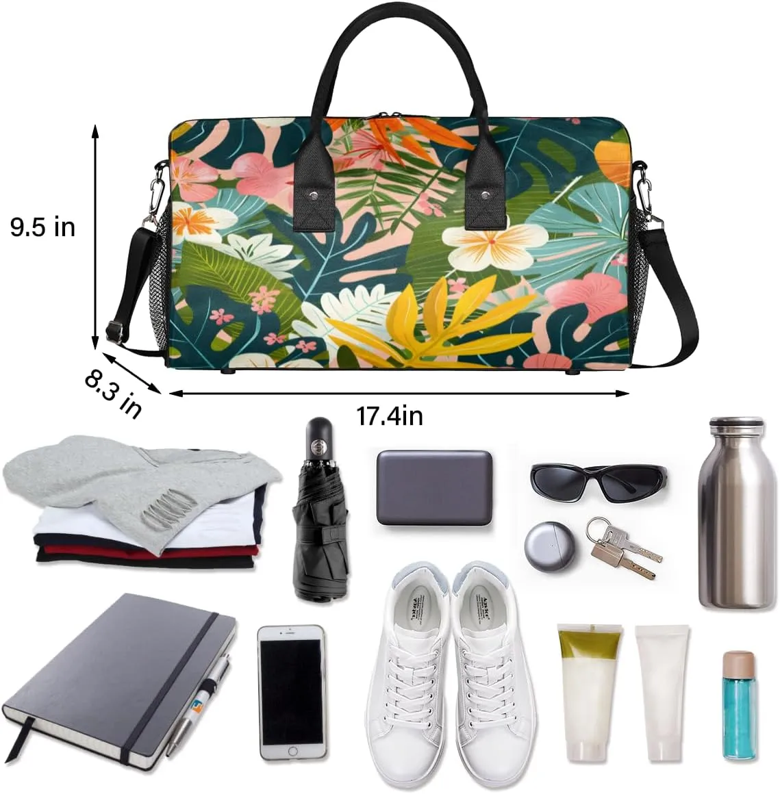 Tropical Jungle Flower Travel Duffle Bag for Women Men Foldable Waterproof Weekender Bag Carry on Tote for Overnight Sports Gym Tropical Botanical Palm Leaves