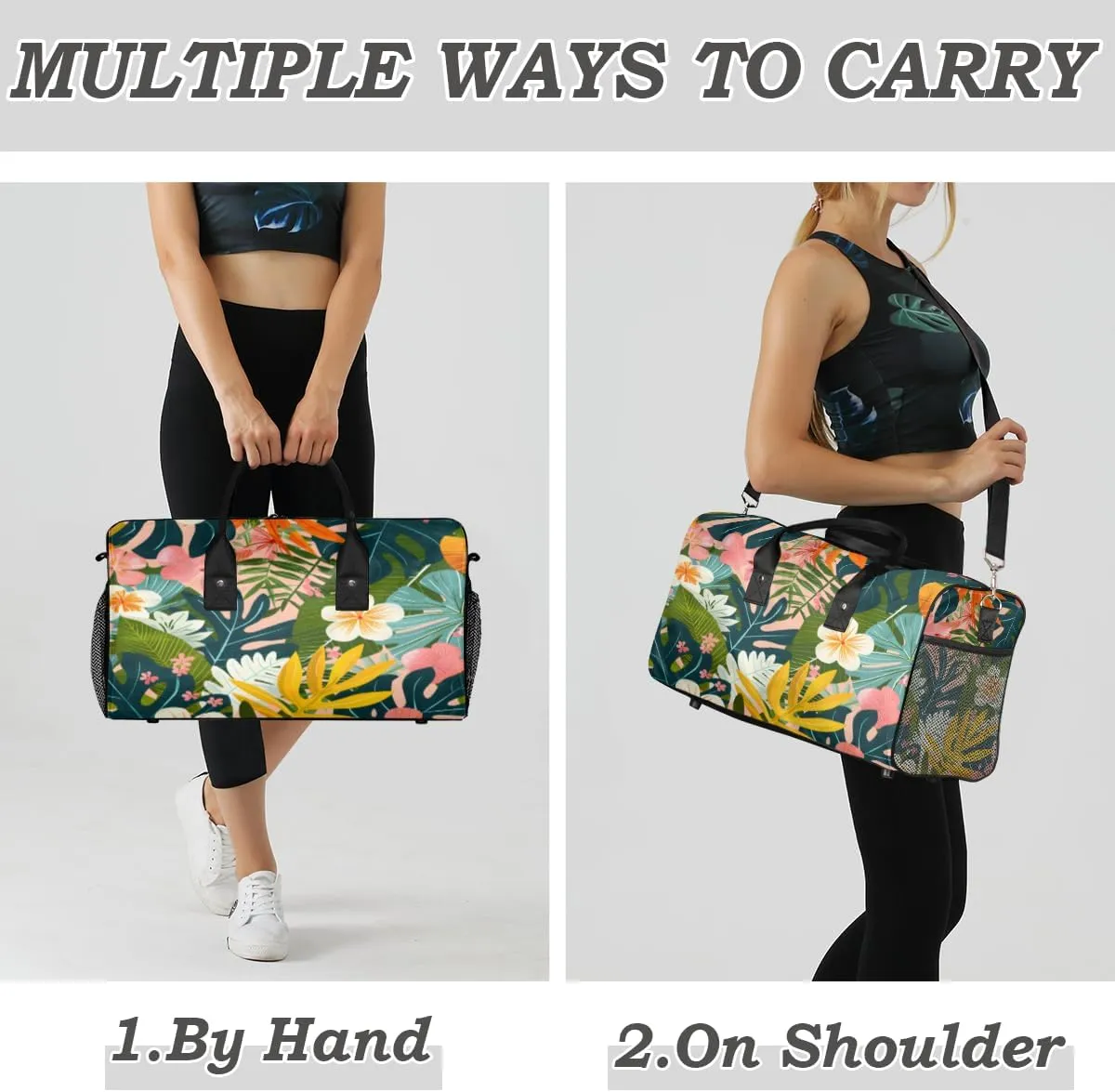 Tropical Jungle Flower Travel Duffle Bag for Women Men Foldable Waterproof Weekender Bag Carry on Tote for Overnight Sports Gym Tropical Botanical Palm Leaves