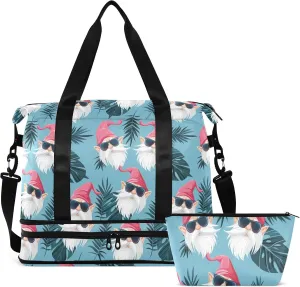 Tropical Leaves Gnome Dwarfs Gym Bag for Women & Men,Duffel Bag with Shoe Pocket,Weekender Overnight Bag with Trolley Sleeve for Girls Travel 21220410