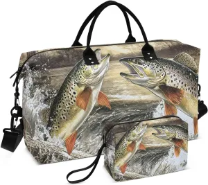 Trouts Jump Water Duffle Bag for Travel, Gym Bag with Multiple Interior Pockets for Men Women Overnight Purse Included 20.5 x 1.9 x 13.8 In