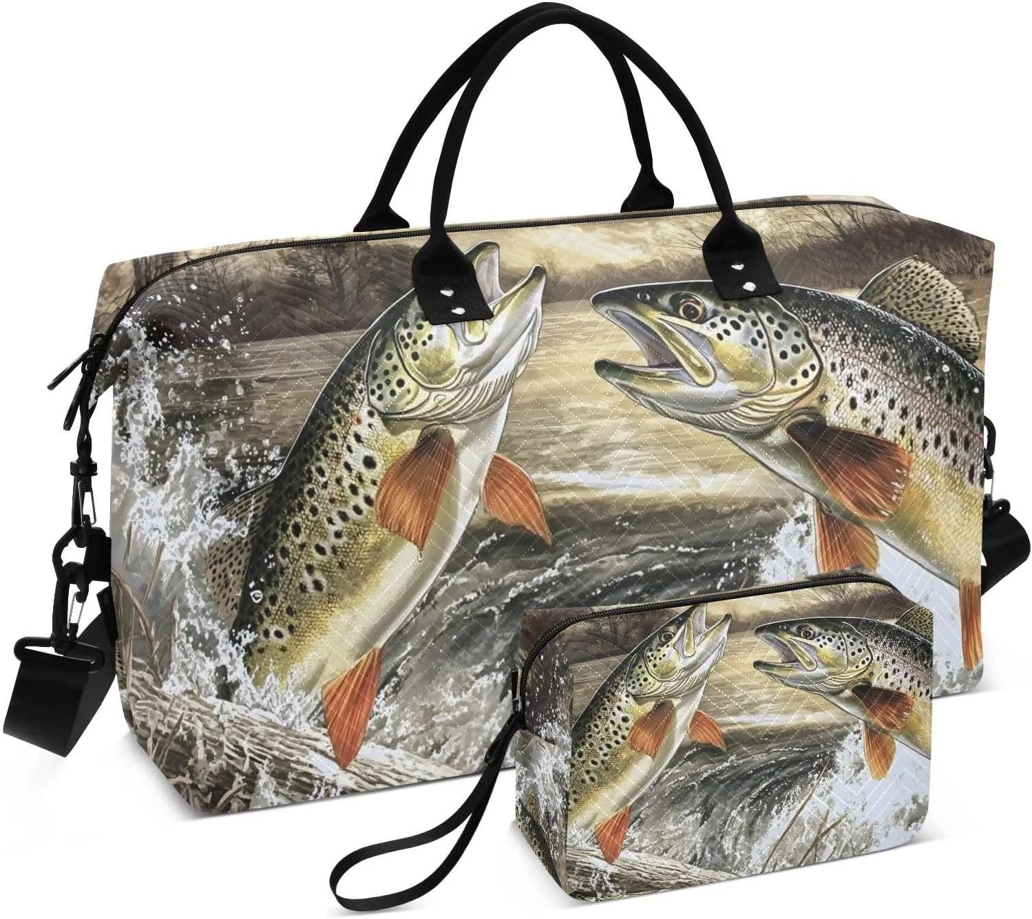 Trouts Jump Water Duffle Bag for Travel, Gym Bag with Multiple Interior Pockets for Men Women Overnight Purse Included 20.5 x 1.9 x 13.8 In