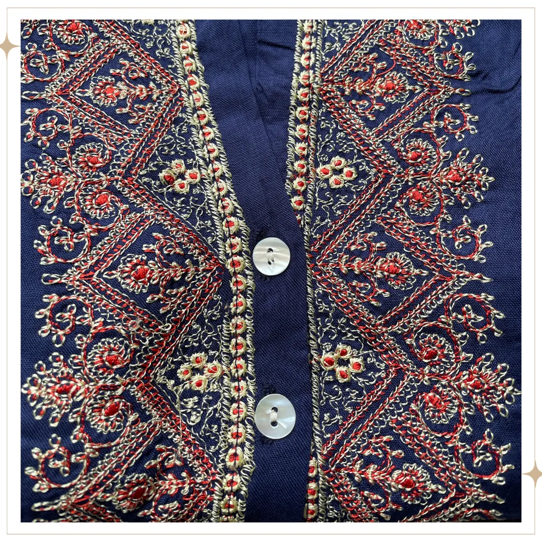 TULSI Embroidered Blouse - Navy
