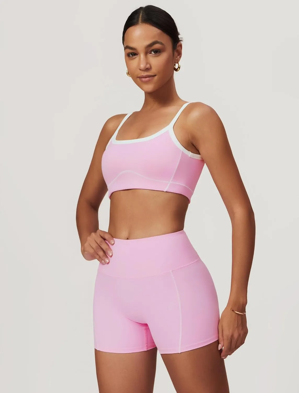 Two Piece Women Workout Sets Color Block Sports Bra and Scrunch Butt Lifting Shorts Gym Yoga Active Wear Outfits