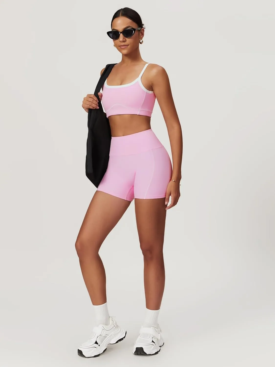Two Piece Women Workout Sets Color Block Sports Bra and Scrunch Butt Lifting Shorts Gym Yoga Active Wear Outfits