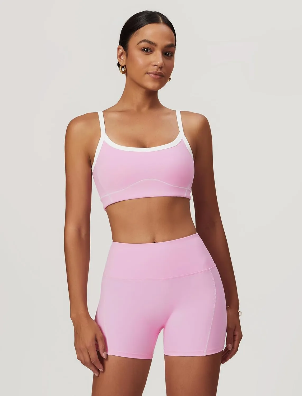 Two Piece Women Workout Sets Color Block Sports Bra and Scrunch Butt Lifting Shorts Gym Yoga Active Wear Outfits