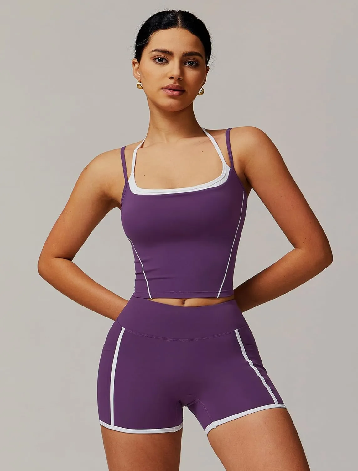 Two Piece Workout Sets For Women Tank Top and High Waist Booty Lifting Shorts Gym Yoga Active Outfits with Pockets