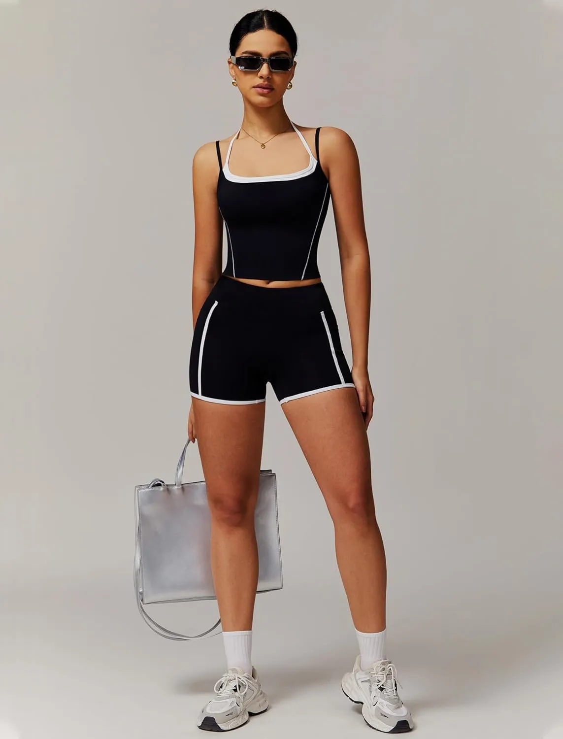 Two Piece Workout Sets For Women Tank Top and High Waist Booty Lifting Shorts Gym Yoga Active Outfits with Pockets