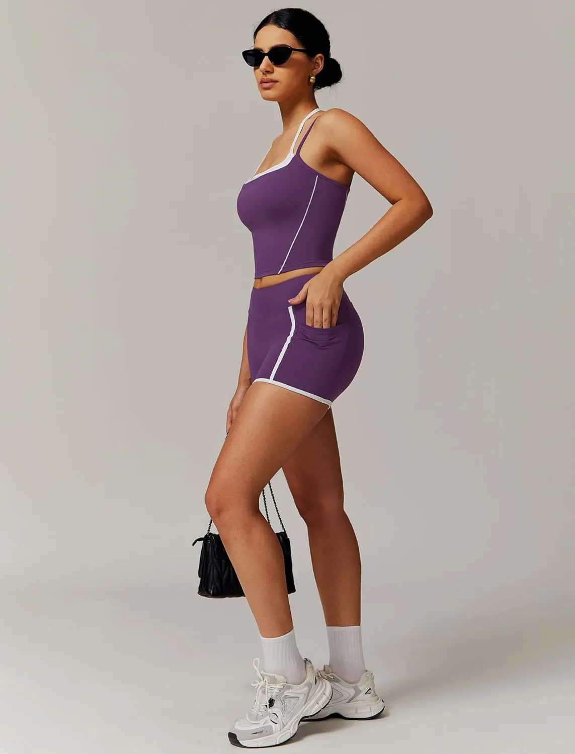 Two Piece Workout Sets For Women Tank Top and High Waist Booty Lifting Shorts Gym Yoga Active Outfits with Pockets