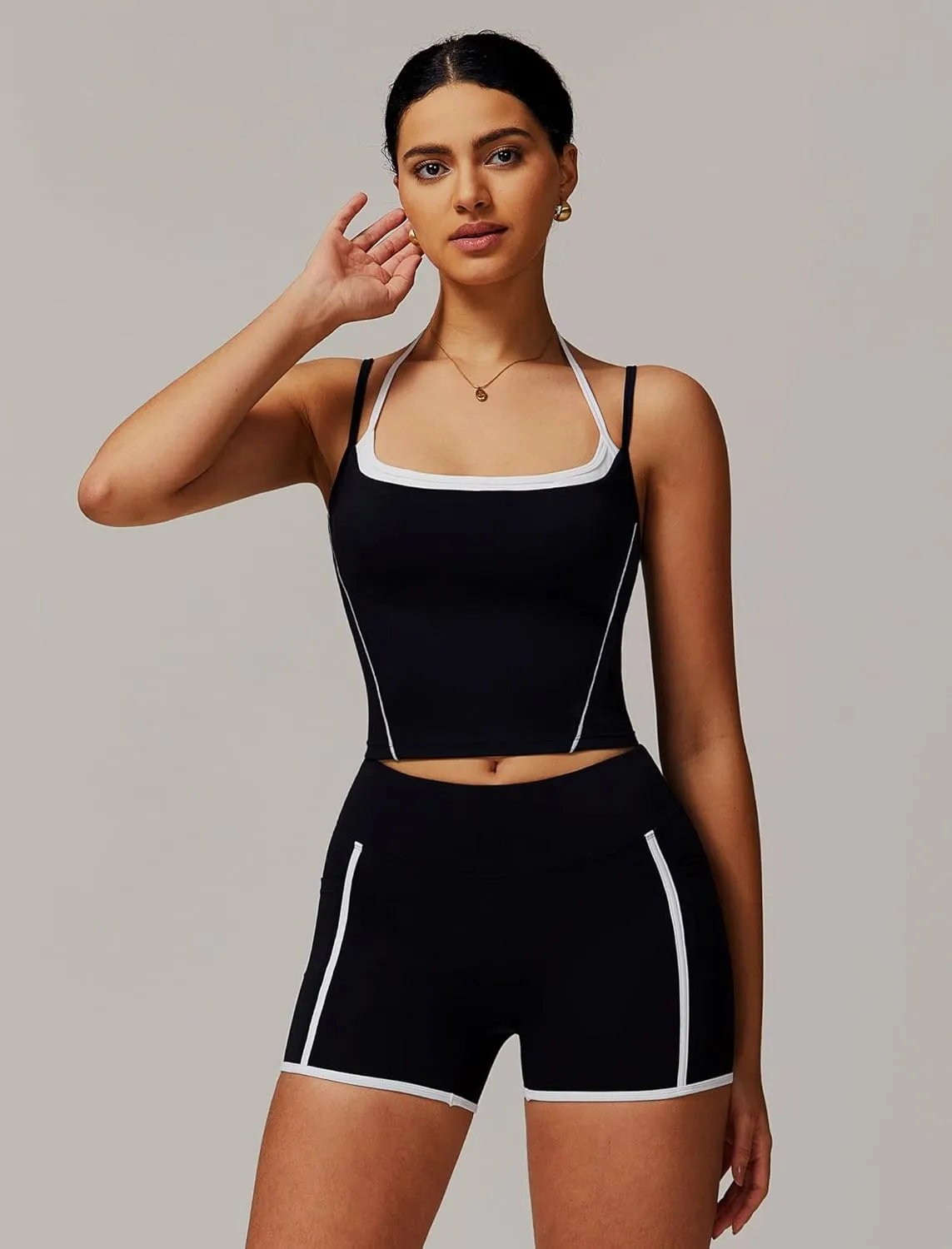 Two Piece Workout Sets For Women Tank Top and High Waist Booty Lifting Shorts Gym Yoga Active Outfits with Pockets