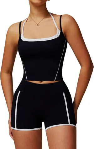 Two Piece Workout Sets For Women Tank Top and High Waist Booty Lifting Shorts Gym Yoga Active Outfits with Pockets