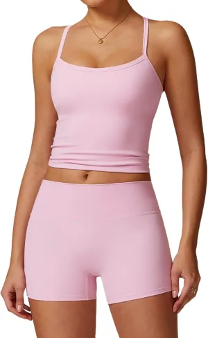 Two Piece Workout Sets For Women Tank Top Matching High Waist Booty Lifting Shorts Gym Yoga Active Wear Outfits