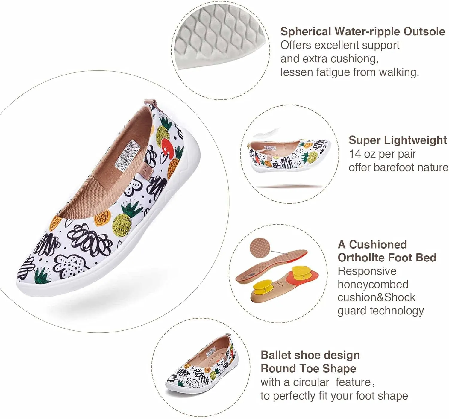 UIN Ballet Flats Shoes for Women Art Printed Wide Toe Casual Breathable Lightweight Slip On Women Loafers