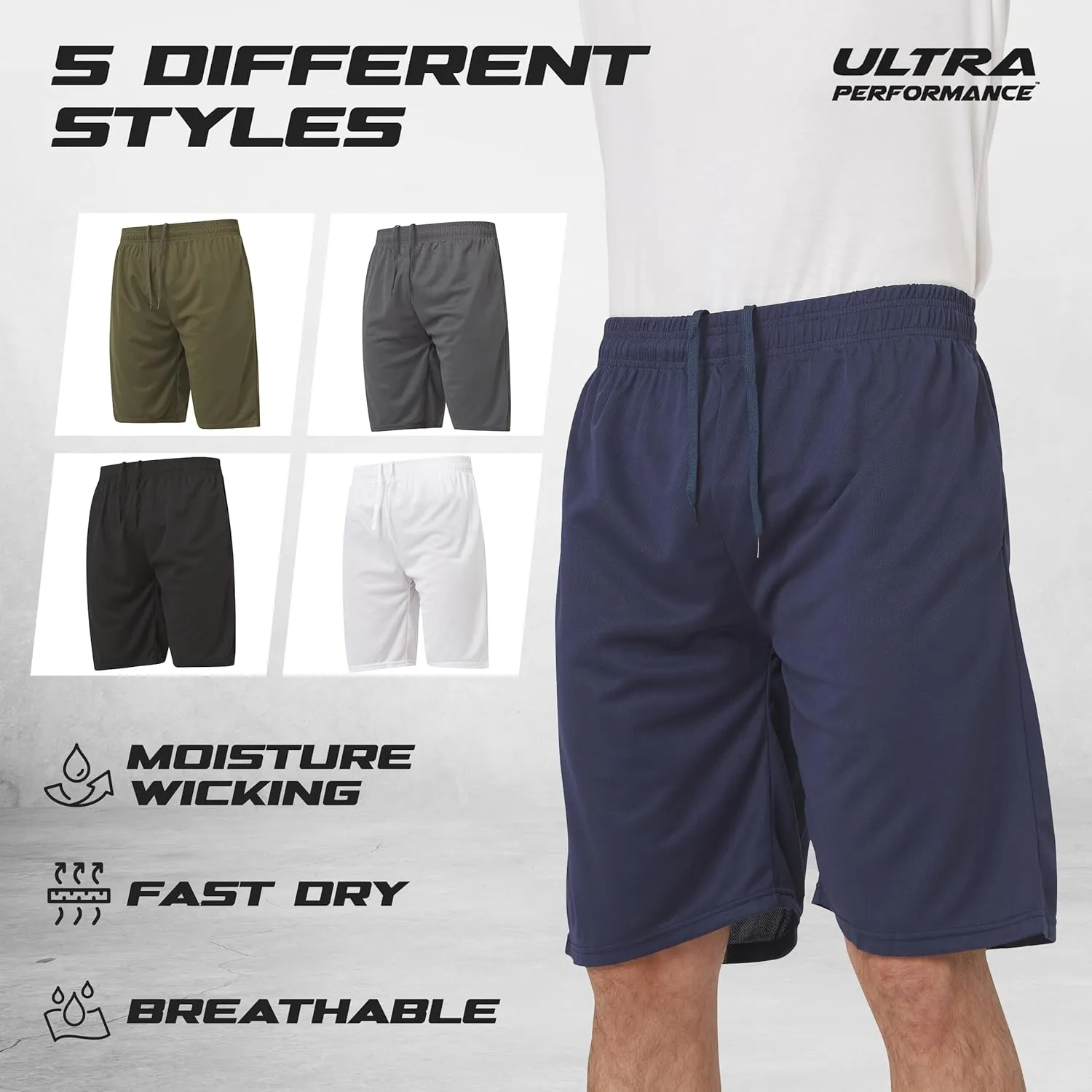 Ultra Performance 5 Pack Mens Shorts, Athletic Gym Shorts Workout Basketball Shorts for Men, SM - 5X