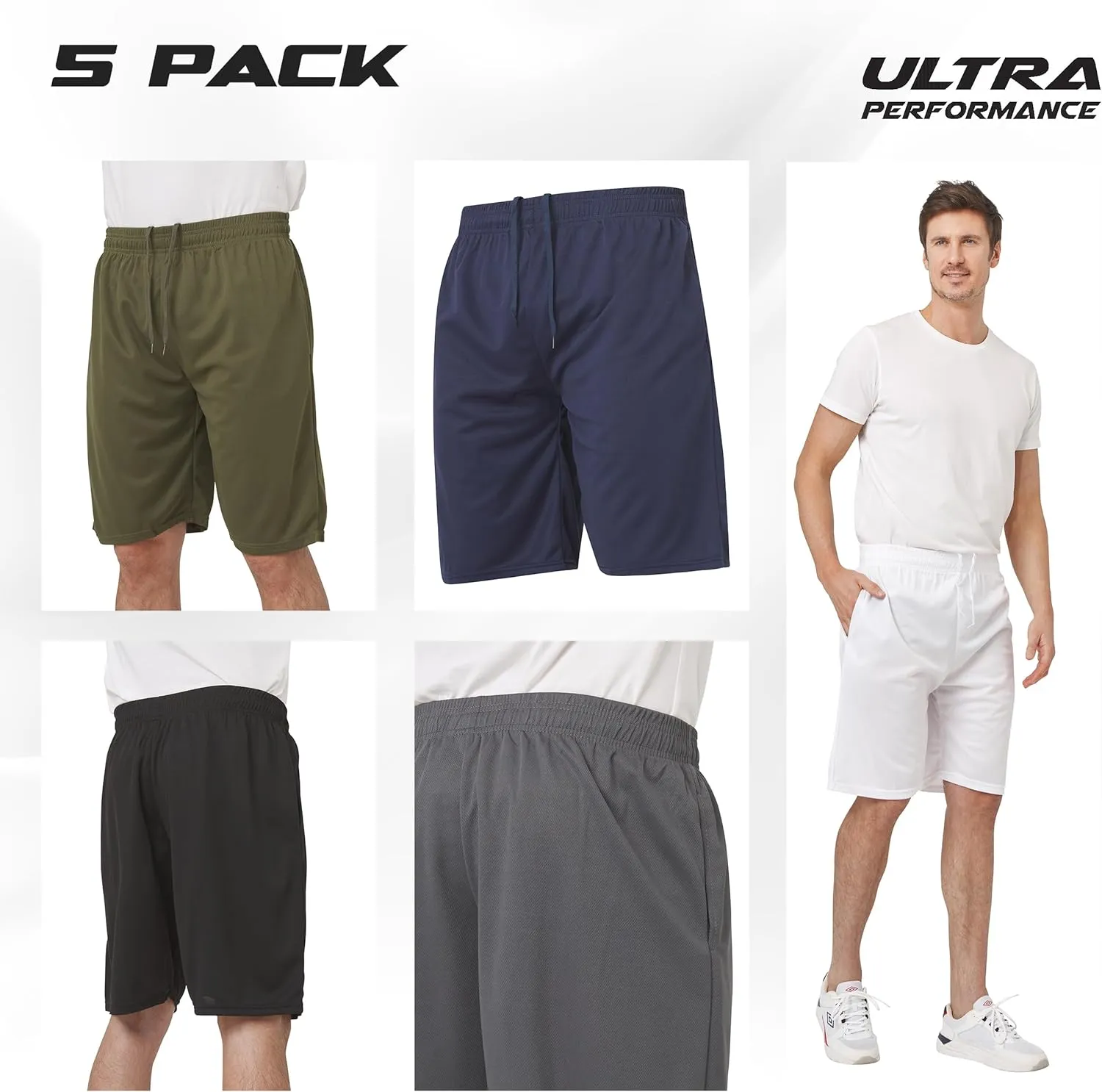 Ultra Performance 5 Pack Mens Shorts, Athletic Gym Shorts Workout Basketball Shorts for Men, SM - 5X