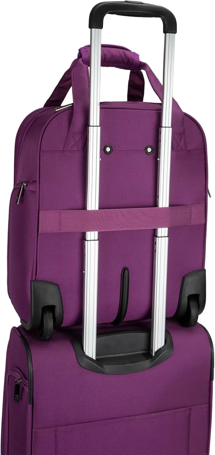 Underseat Carry on Luggage with Wheels,16-inch Airline Approved Personal Item Stylish Softside Underseater Suitcases with Wet/Dry Pockets,Overnight Rolling Carry-on Bag for Short Trip, Purple