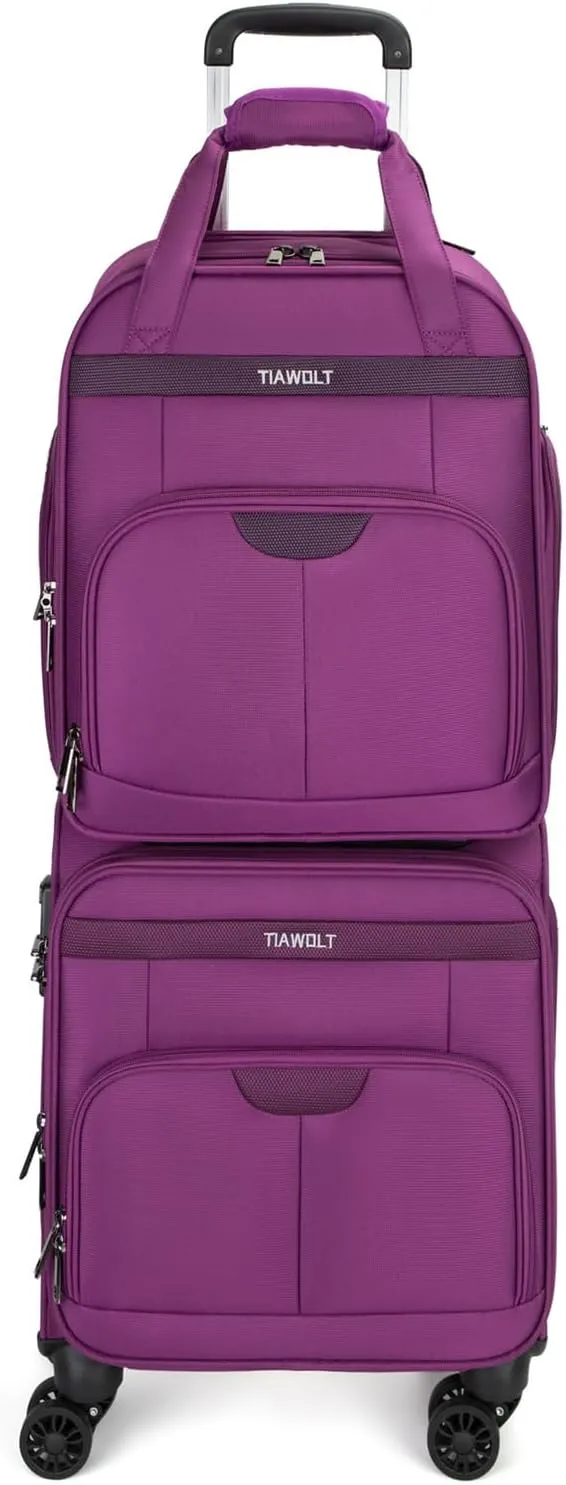 Underseat Carry on Luggage with Wheels,16-inch Airline Approved Personal Item Stylish Softside Underseater Suitcases with Wet/Dry Pockets,Overnight Rolling Carry-on Bag for Short Trip, Purple
