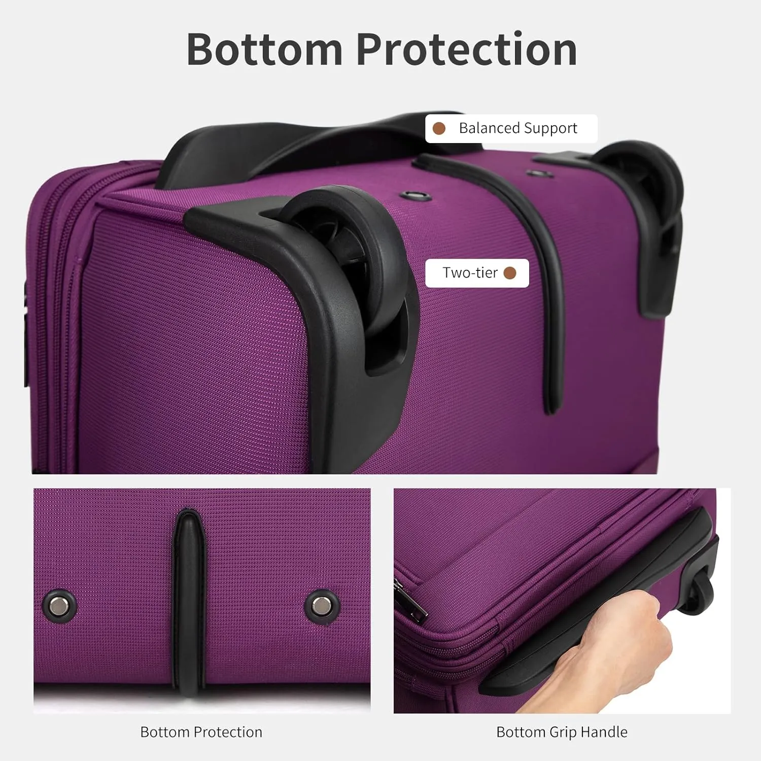Underseat Carry on Luggage with Wheels,16-inch Airline Approved Personal Item Stylish Softside Underseater Suitcases with Wet/Dry Pockets,Overnight Rolling Carry-on Bag for Short Trip, Purple